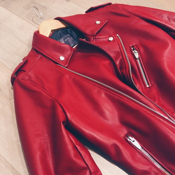 zara red leather jacket mens